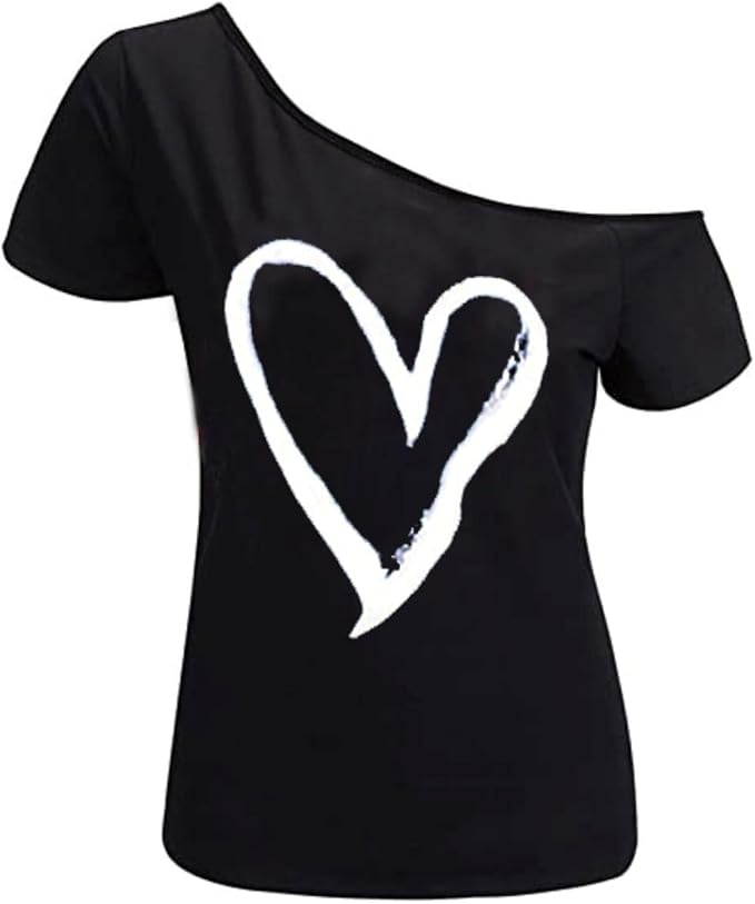 MAGICMK Women’s Short Lips Print Causal Off The Shoulder Plus Size T-Shirt Tops