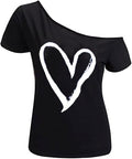 MAGICMK Women’s Short Lips Print Causal Off The Shoulder Plus Size T-Shirt Tops