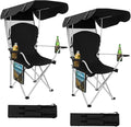 CozyBox Portable Folding Camping Chairs with Canopy Shade, Beach Chair for Adults, Durable Weather Resistant 600D Oxford Cloth, Camping Chair with Canopy for Outdoors [Black-2 Pack]