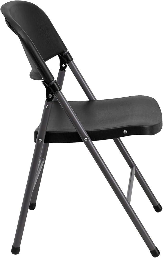 Flash Furniture HERCULES Series 330 lb. Capacity Black Plastic Folding Chair with Charcoal Frame