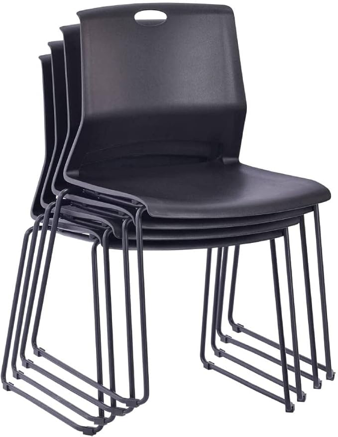 Black Stacking Chairs Set of 4, Plastic Waiting Room Chairs with Sled Base, Modern Office Guest Reception Chair for Waiting Areas, Break Rooms and Conference Rooms, Black.