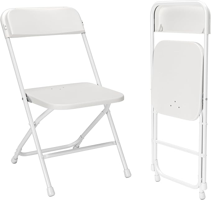 White Folding Chairs 2 Pack,Heavy Duty Plastic Stackable Chairs for Indoor Outdoor Use,350lb Capacity Portable Event Chairs with Steel Frame-Wedding,Party,Office,Dining (No Assembly Required)