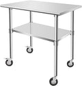 Stainless Steel Table - Metal Table Cart - Commercial Workbench with Caster Wheel - NSF Certified - for Restaurant, Warehouse, Home, Kitchen, Garage,36''x24''
