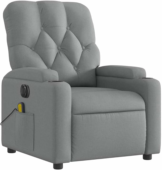 YAFF Electric Massage Recliner Chair with Vibration, Light Gray Fabric, 6-Point Massage, Adjustable Recline & Footrest, Cozy Home Lounge Seating, Perfect for Living Room Relaxation