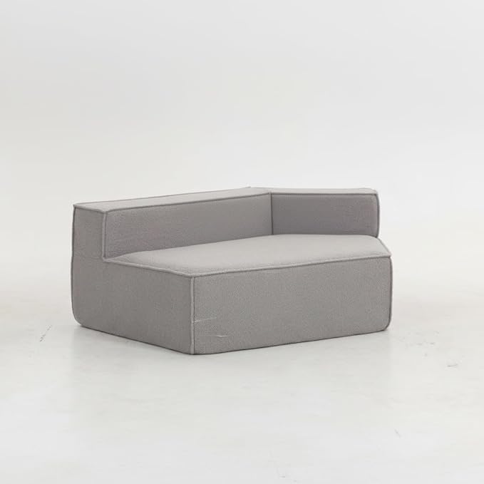 EPOFIT 1-Seater Teddy Fleece Modular Sofa Chair, Low-Profile Floor Seat with Wide Cushion and All-Foam Support, Right-Facing Design, Compressed Packaging – Grey