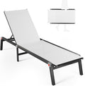 Aluminum Chaise Foldable Patio Lounge Chair Outdoor, Metal Deck Lounger Adjustable 5-Position Recliner Pool Chase Breathable Full Flat Outside Sun Tanning Chairs for Beach/Poolside/Lawn(White, 1Pack)