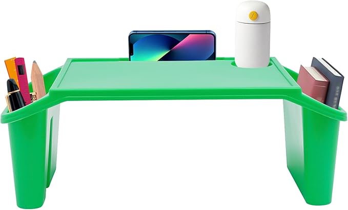 6 Pcs Kids Lap Desk Tray, Plastic Breakfast Lap Desk Trays with Storage Slots, Portable Stackable Lap Tray Tables for Writing Drawing Classroom, 19.69" L x 9.84" W x 7.1" H (Green)
