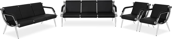 Kinfant Waiting Room Chair- Office Reception Furniture with Armrest and PU Leather Cushion, Office Guest Chair for Waiting Room Airport Hospital Bank Lobby, Black (8 Seat)