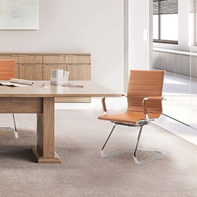 DM Furniture Office Desk Chair Set of 8,No Wheels PU Leather Computer Chairs Mid Back Guest Chairs with Seld Base for School/Reception/Conference/Waiting Room,Terracotta