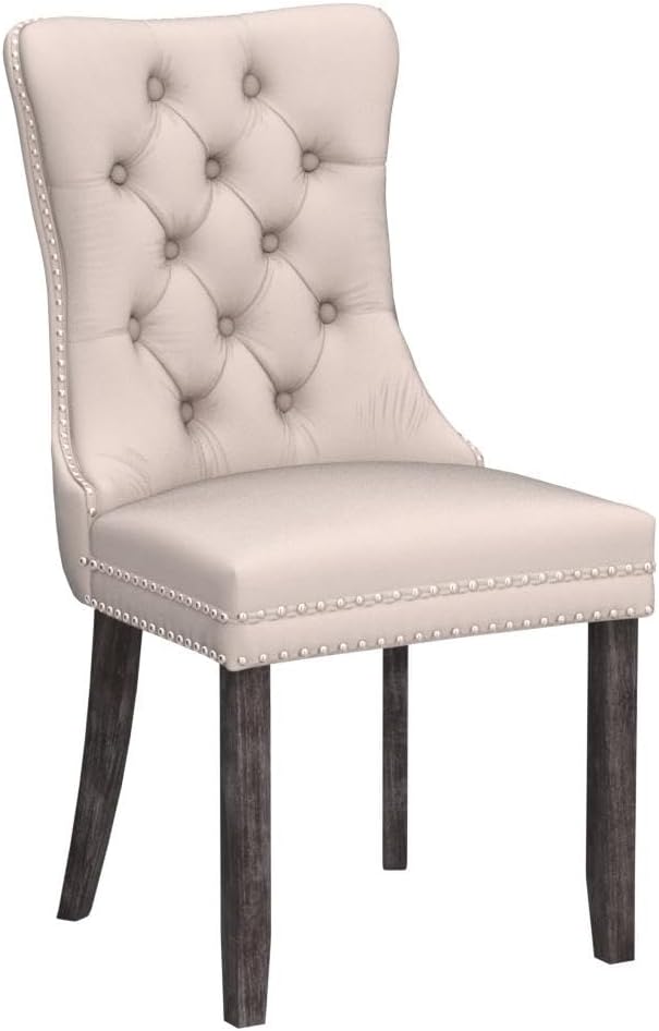 Kiztir Velvet Dining Chair Set of 2, Modern Kitchen Chairs with Nailhead Trim, 2 Pieces Upholstered Dining Room Chairs for Living Room, Bedroom (Beige)