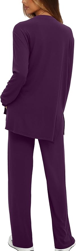 Darong Women's 2 Piece Lounge Set Casual Long Sleeve Crew Neck Tops Wide Leg Pants Travel Airport Outfit Matching Sets