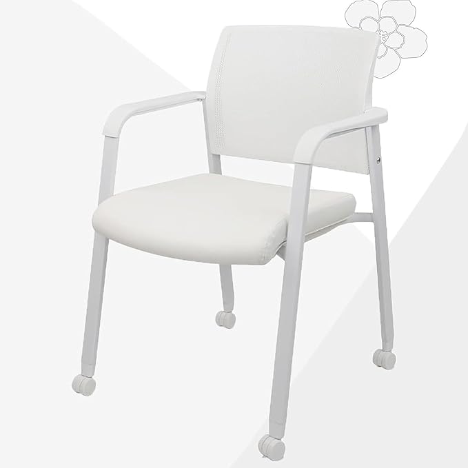 CLATINA Rolling Conference Chairs, 1 Pack Stackable with Wheels and Paddle, Ergonomic Mesh Back and Arms for Meeting, Training Room & Home Office (White)
