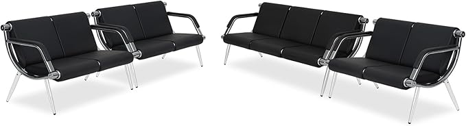 Kinfant Waiting Room Chair- Office Reception Furniture with Armrest and PU Leather Cushion, Office Guest Chair for Waiting Room Airport Hospital Bank Lobby, Black (2 Seat*3+3 Seat)