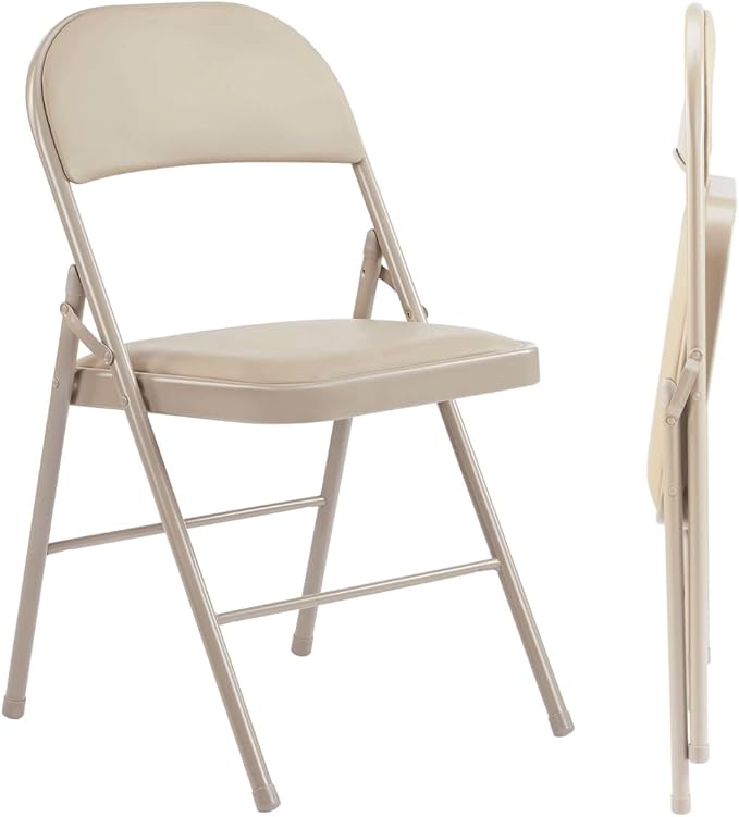 Padded Folding Chairs Set of 2, Portable Stackable Acrylic with Cushion for Outdoor Activities, Indoor Gatherings, Living Rooms and Office Meetings, Khaki