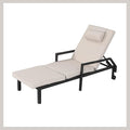 Patio Chaise Lounge – Adjustable Outdoor Lounge Chairs with Cushions & Headrest – All-Weather Rattan Reclining Lounge Chairs for Poolside, Garden, and Patio (1 Pc, Beige)