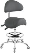 Nazalus Saddle Stool Chair with Back Support Footrest, Heavy-Duty(350LBS), Hydraulic Rolling Swivel Adjustable Stool Chair for Salon Spa Beauty Massage Dental Clinic Home Office Use(Grey)