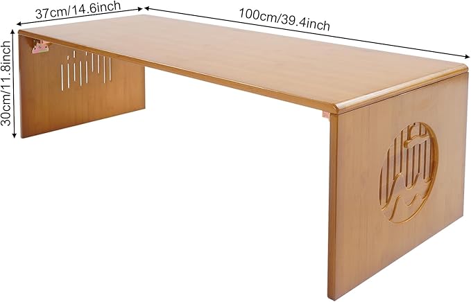 CAIHAOA Japanese Folding Coffee Table, Height Adjustable, Bamboo Floor Table No Assembly, Low Tea Table for Sitting on The Floor, Tatami Tables for Bedroom Living Room Dining Room Home
