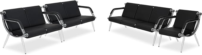 Kinfant Waiting Room Chair- Office Reception Furniture with Armrest and PU Leather Cushion, Office Guest Chair for Waiting Room Airport Hospital Bank Lobby, Black (8 Seat)