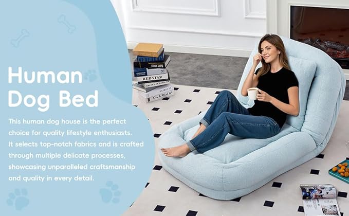 Versatile Light Blue Folding Sofa Chair with 5 Adjustable Positions - Perfect Plush Floor Lounge Chair for Gaming & Relaxation