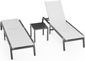 WOAJNQO Aluminum Patio Chaise Lounge Chair Set of 2 with Side Table,5-Position Adjustable Backrest,Foldable Lounge Chair Outdoor,Pool Lounge Chairs for Poolside,Lawn,Deck,Beach (White, 2 Pack+Table)