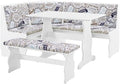 Riverbay Furniture Transitional Wood & Fabric Upholstered Corner Nook Dining Set with Table & Bench & Corner Unit, Some Assembly Required, Seats Up to 5 People, in White Finish