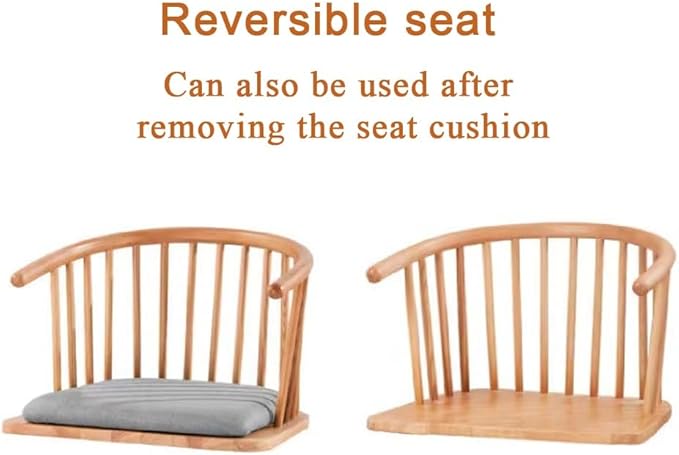 Solid Wood Floor Chair with Curved Back, Multi-Functional Low Stool for Living Room, Bedroom, Meditation Chair with Removable Cushion, Comfortable Legless Accent Chair(Brown)