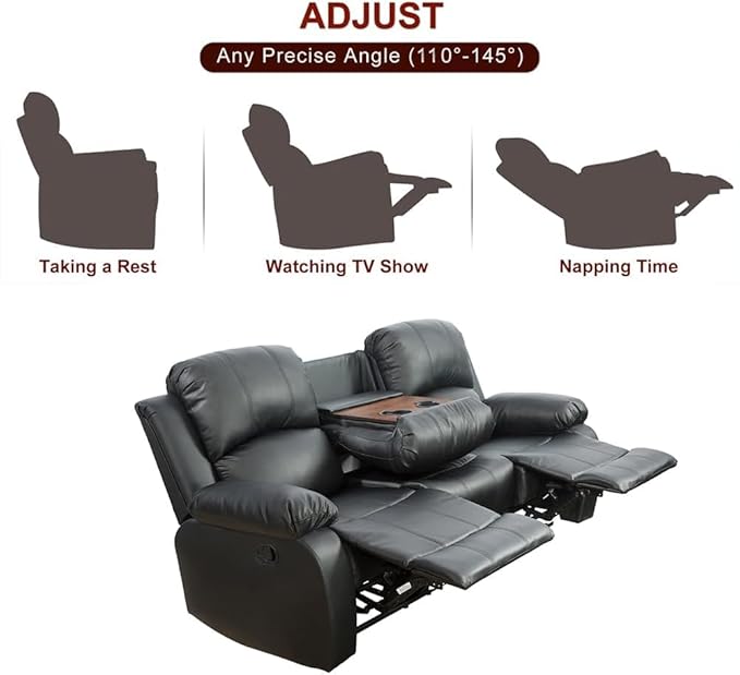 AYCP Bonded Leather Living Room Furniture Set Reclining Sofa Set Loveseat Furniture Sets in Living Room Sofa Recliners (Sofa, Black)