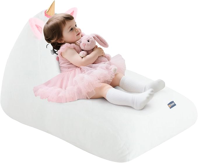 COMAX Unicorn Bean Bag Chairs for Kids, Large Kid Beanbag Chair with Filler, Big Toddler Lounge Bean Chair, Children Lazy Floor Lounger for Girls Boys, White