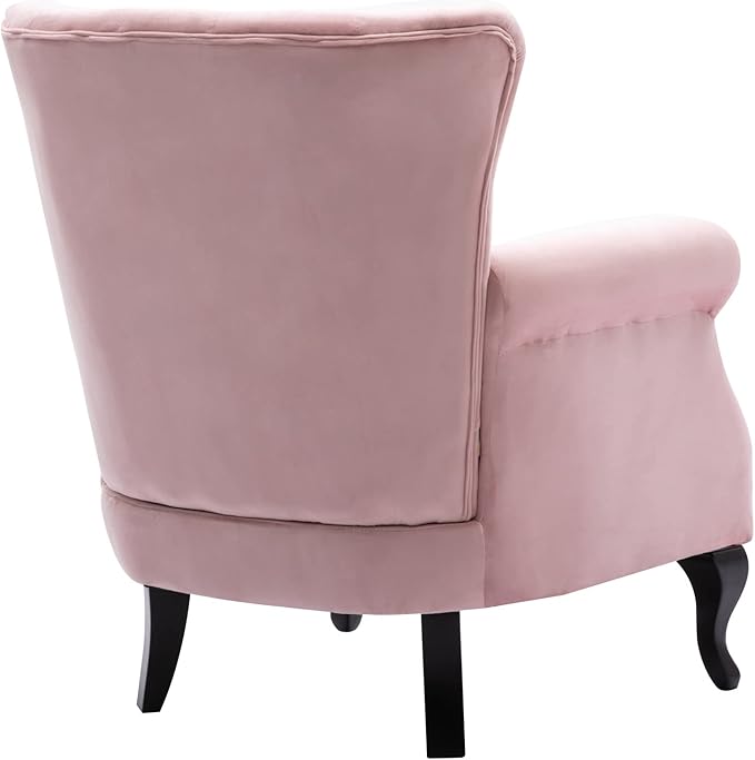 Janoray Mid Century Modern Accent Chair Upholstered Armchair Comfy Velvet Fabric Single Sofa with Tufted Wingback for Small Spaces Bedroom Living Room, Pink