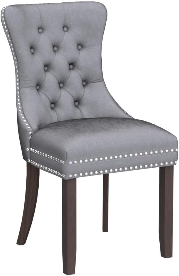 Kiztir Velvet Dining Chairs Set of 6, Upholstered Dining Room Chairs with Ring Pull Trim and Button Back, Luxury Tufted Dining Chairs for Living Room, Bedroom, Kitchen (Light Grey)