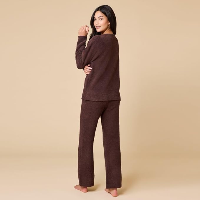 Softies Marshmallow V Neck Lounge Set for Women Ultra Soft 2 Piece Loungewear with Relaxed Top and Straight Leg Pants