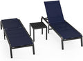 Aluminum Patio Chaise Lounge Chair Set of 2 with Side Table,5-Position Adjustable Backrest,Foldable Lounge Chair Outdoor,Pool Lounge Chairs for Poolside,Lawn,Deck,Beach (Navy Blue, 2 Pack+Table)