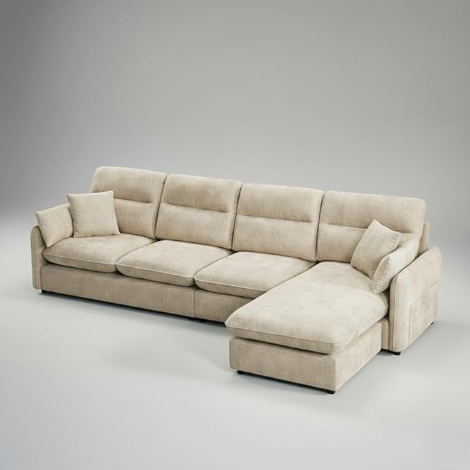 125" L-Shaped Sectional Sofa with Soft Cushion, Cloud-Style Deep Seat Couch for Living Room, for Apartment & Family Room - Modern Oversized, Beige - EDENLAND Signature