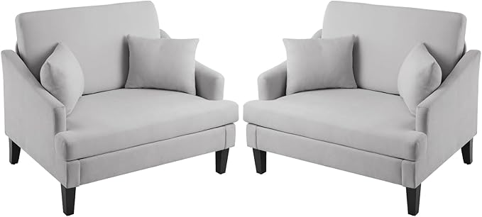 Bezseller Oversized Accent Chairs Set of 2, 33.5'' Wide Seat Comfy Armchair with 2 Pillows, Upholstered Big Reading Chair, Modern Single Sofa Chair for Living Room Bedroom Apartment Office, Grey