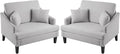 Bezseller Oversized Accent Chairs Set of 2, 33.5'' Wide Seat Comfy Armchair with 2 Pillows, Upholstered Big Reading Chair, Modern Single Sofa Chair for Living Room Bedroom Apartment Office, Grey