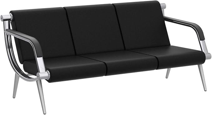 Kinfant Waiting Room Chair- Office Reception Furniture with Armrest and PU Leather Cushion, Office Guest Chair for Waiting Room Airport Hospital Bank Lobby, Black (Black, 3-seat)
