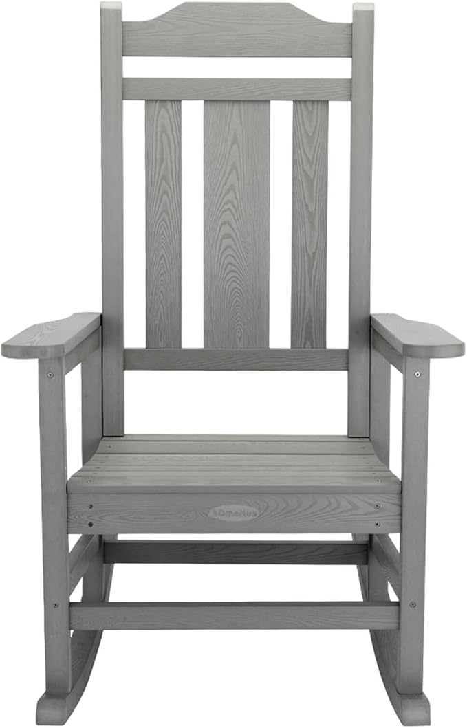 hOmeHua Rocking Chair, All-Weather Oversized Outdoor Indoor Chairs, Patio Fade-Resistant Porch Rocker Chair, Durable Smooth Rocking, Comfortable Easy to Assemble, Low Maintain (Gray)