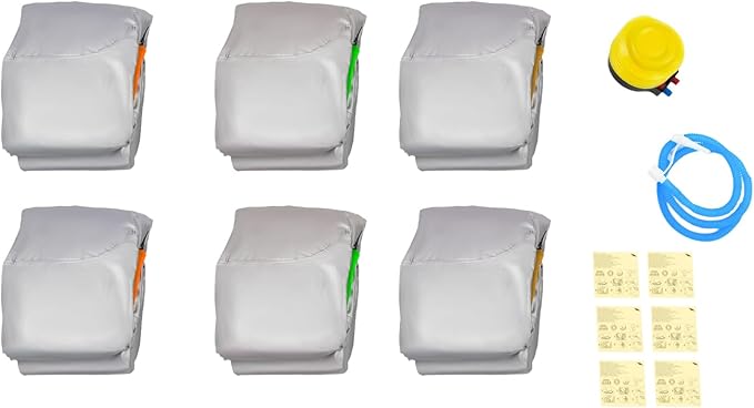 6 Pcs Bean Bag Chairs for Adults, Inflatable Chairs with Foot Pump, Folding Blow Up Couch, Flocking Portable Lazy Sofa for Movie Night, Living Room, Camping, 220 lbs Load Capacity (Brown+Green+Orange)