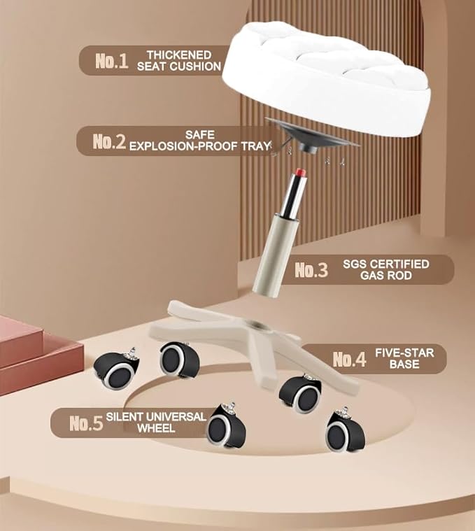 HDHNBA Small Chair Round Rolling Stool with Wheels PU Leather Height Adjustable Swivel Drafting Work SPA Salon Stools Home Office Chair,4 Pack