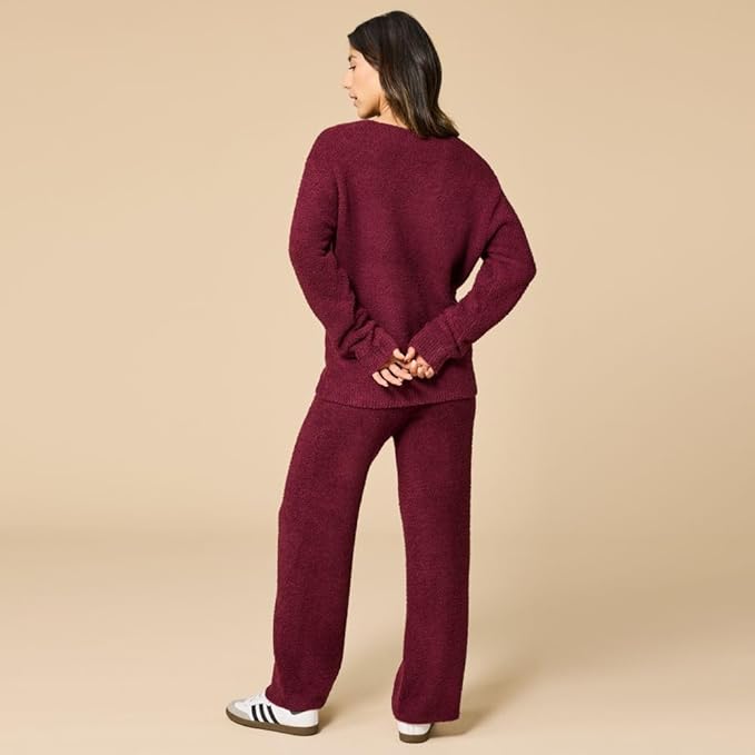 Softies Marshmallow V Neck Lounge Set for Women Ultra Soft 2 Piece Loungewear with Relaxed Top and Straight Leg Pants