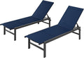 Outdoor Lounge Chairs Set of 2 for Pool, Aluminum Chaise Lounge Chairs with 5-Position Recliner, Patio Lounge Chair for Backyard, Poolside, Deck, Lawn, Navy Blue