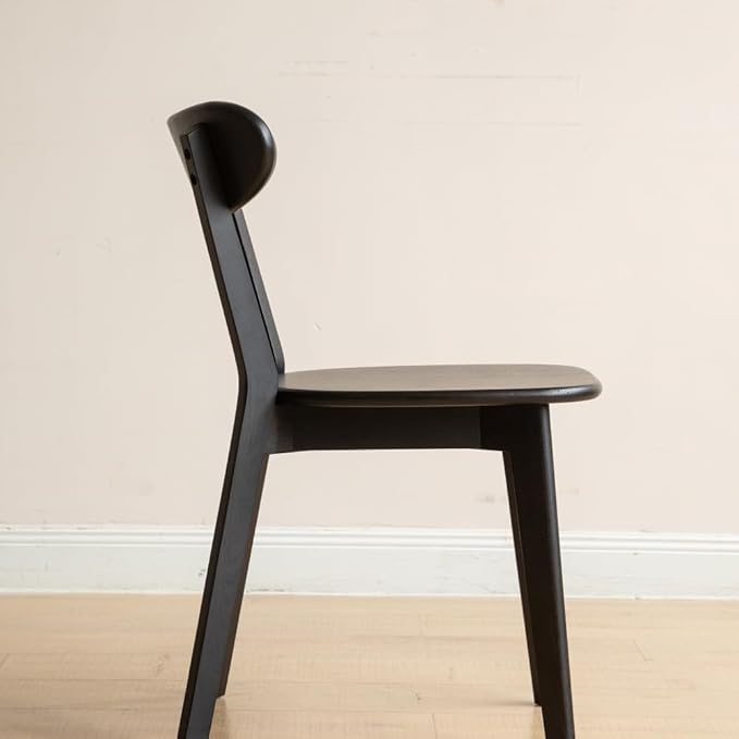 100% Solid Oak Dining Chairs, Mid Century Modern Dining Chair with Curved Backrest, Made in North America Dirt-Free Fas-Grade Wood Chair Dining Chairs for Kitchen, Study, Living Room (Black)
