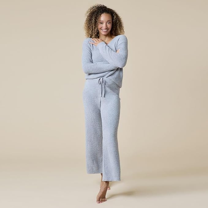 Softies Marshmallow V Neck Lounge Set for Women Ultra Soft 2 Piece Loungewear with Relaxed Top and Straight Leg Pants