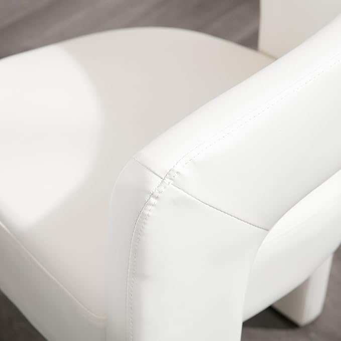 DAYALANE Modern Barrel Dining Chair, Upholstered Faux Leather Accent Kitchen Chair with Arms Comfy Side Chair for Living Room/Home Office/Reception, Pu White
