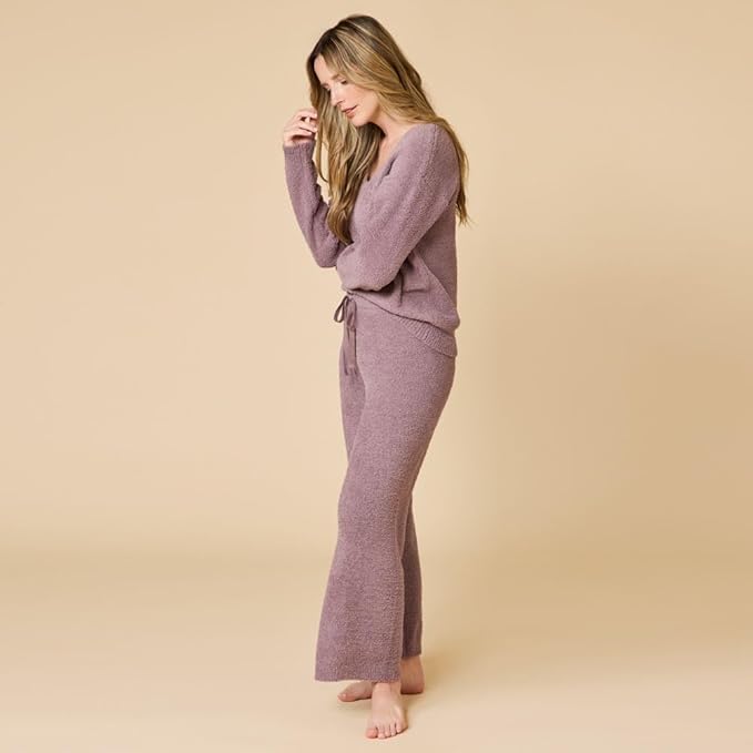 Softies Marshmallow V Neck Lounge Set for Women Ultra Soft 2 Piece Loungewear with Relaxed Top and Straight Leg Pants