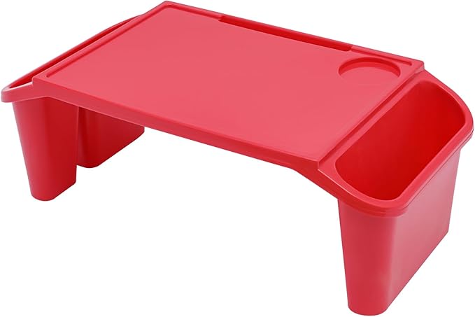 Mind Reader Kids Lap Desk, 12 PCS Kids Lap Desk Bulk Tray Lap, Portable Activity Tray with Side Storage, Stackable Plastic Desk Table for Students Drawing, Snacks, Study (Red, Small)