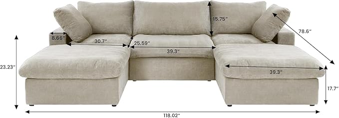 U-Shaped Cloud Sectional Couch, Khaki Modular Sectional Sofa, Modern Comfy Cloud Sofa with Storage Ottomans, Covers Removable, Convertible Sleeper Couch for Living Room Apartment (Linen Fabric)