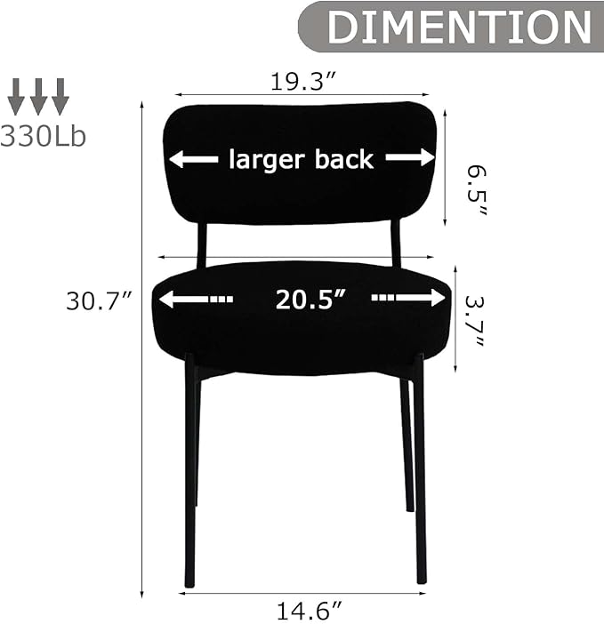 Stabrech Black Boucle Dining Chairs Set of 4, Upholstered Dinner Chair with Metal Frame, Dining Room Chairs with Padded Seat, Round Modern Seating for Living Room