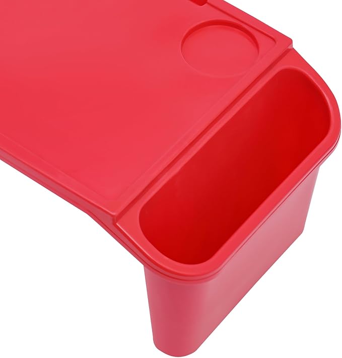Mind Reader Kids Lap Desk, 6 PCS Kids Lap Desk Bulk Tray Lap, Portable Activity Tray with Side Storage, Stackable Plastic Desk Table for Students Drawing, Snacks, Study(Red, Small)