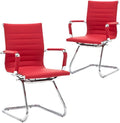 DM Furniture No Wheels Reception Chairs Waiting Room Chair Leather Conference Chairs Back Support Heavy Duty Office Chair with Arm, Set of 2 (Deep Red)